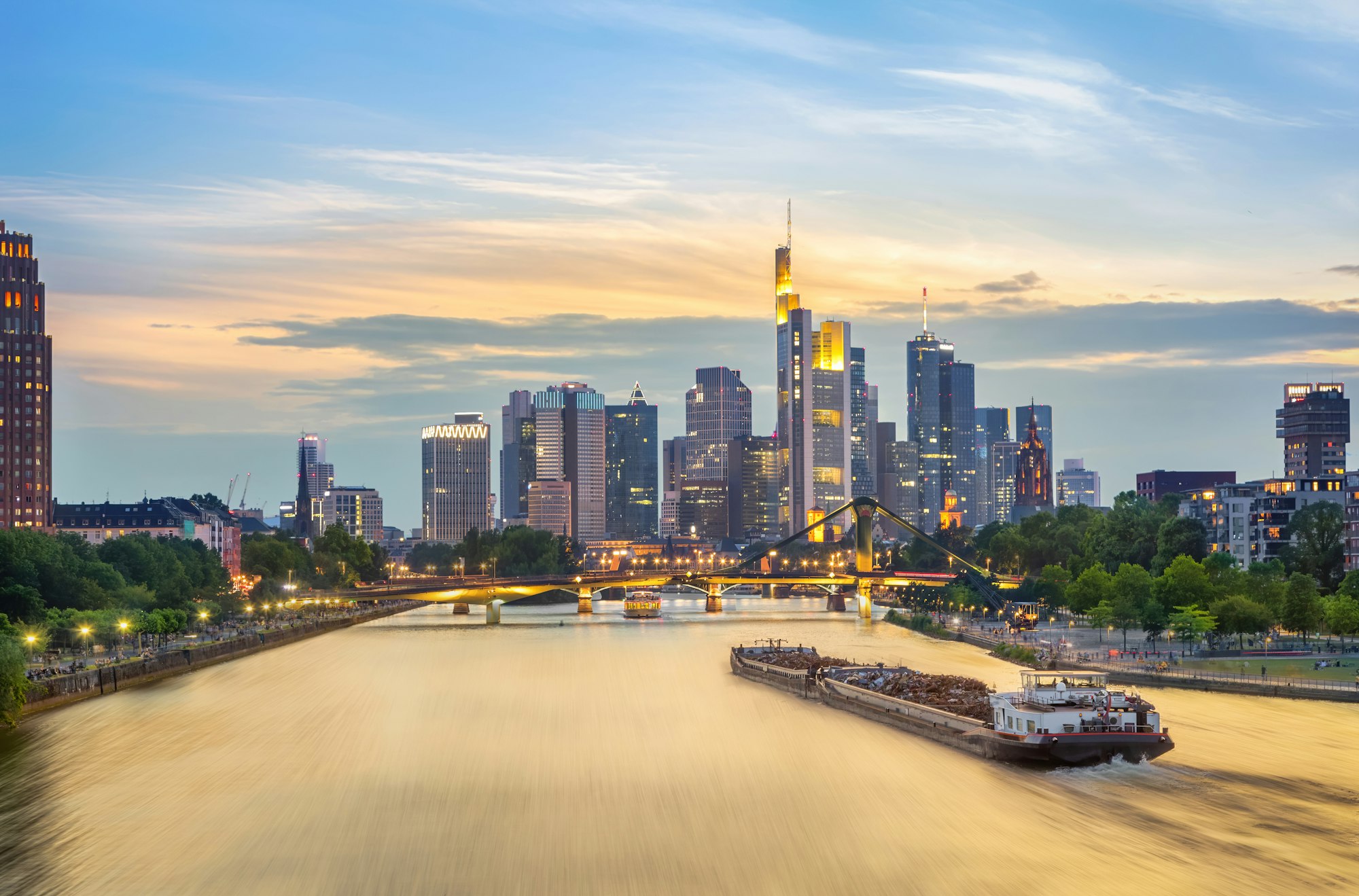 Frankfurt skyline on sunset